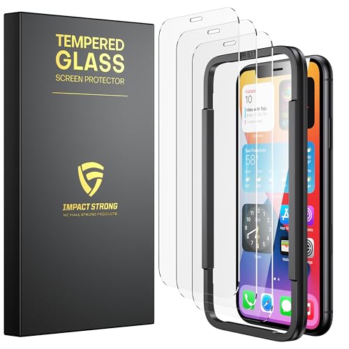 ImpactStrong Shatterproof Tempered Glass Screen Protector for iPhone 11 / iPhone XR [Easy Installation Frame] [Bubble Free] [9H Hardness] [Full Coverage] Case Friendly, 6.1 Inch - (3-Pack)