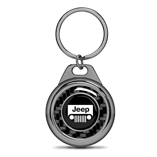 iPick Image for Jeep Grill Real Black Carbon Fiber Roundel Metal Case Key Chain Keychain, Official Licensed (black)