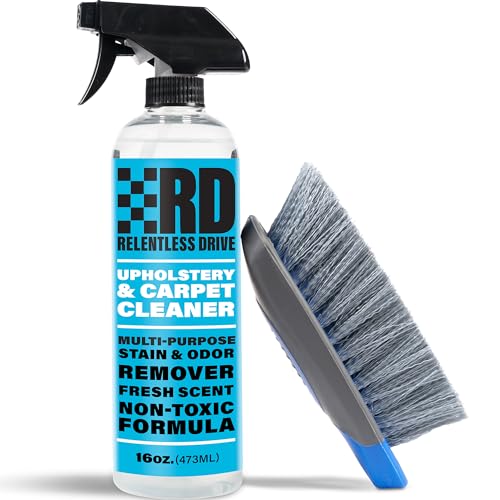 Relentless Drive Professional Car Carpet Cleaner & Upholstery Brush Kit - Car Seat Cleaner & Interior Car Upholstery Cleaner - Fabric Stain Remover, 16oz