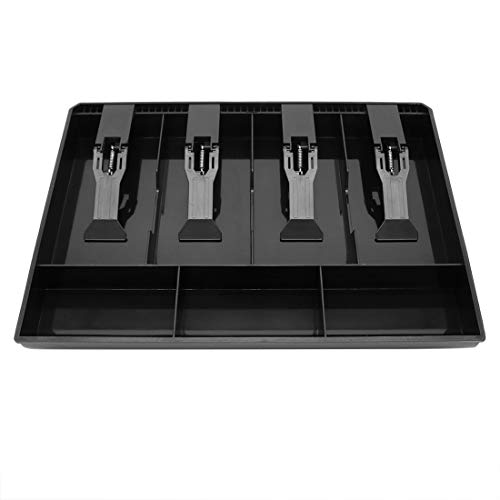 Cash Register Drawer Insert Tray with 4 Bill/3 Coin Compartments for Money Storage, Black