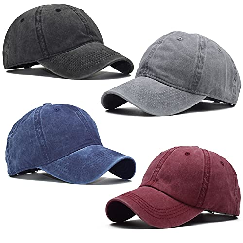 4 Pieces Baseball Hat, Washed Cotton Adjustable Caps for kid, Toddler, Boys, Girls (Color 1)