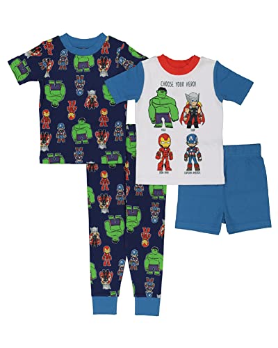 Marvel Boys' The Avengers 4-Piece Snug-Fit Cotton Pajamas Set, CHOOSE YOUR HERO, 4T