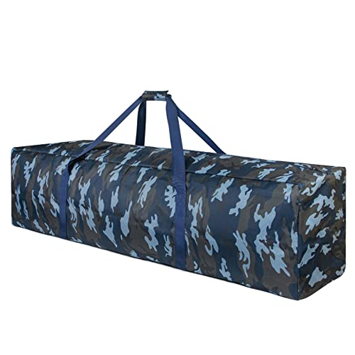 TOPDesign 1-Pack 46 Inch Extra Large Zippered Duffel Bag for Travel Camping Sports Equipment Storage, Waterproof Foldable Luggage Bag with Padded Handles (Camouflage Blue)