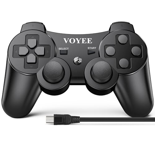 VOYEE Wireless Controller Compatible with Playstation 3, PS-3 Controller with Upgraded Joystick/Rechargerable Battery/Motion Control/Double Shock (Black)