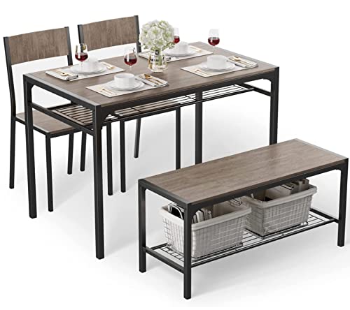 Gizoon Kitchen Table and 2 Chairs for 4 with Bench, 4 Piece Dining Table Set for Small Space, Apartment