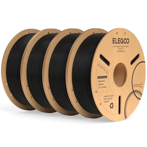 ELEGOO PLA Plus Filament 1.75mm Black 4KG, PLA+ Tougher and Stronger 3D Printer Filament Pro Dimensional Accuracy +/- 0.02mm, 4 Pack 1kg Spool(2.2lbs) Fits for Most FDM 3D Printers