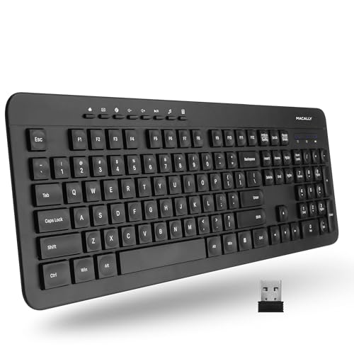 Macally Wireless Keyboard - 2.4G Ergonomic Full Size Keyboard Wireless - Wireless USB Keyboard for Laptop Windows PC Windows Desktop Computer - Black