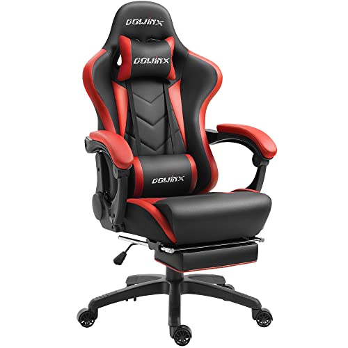 Dowinx Gaming Chair Ergonomic Racing Style Recliner with Massage Lumbar Support, Office Armchair for Computer PU Leather E-Sports Gamer Chairs with Retractable Footrest (Black&Red)