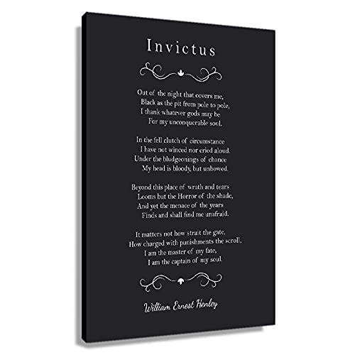 Invictus Poem Quotes Wall Art Canvas Inspirational Poster Motivational Pictures Print William Ernest Henley Poetry Painting Decor Artwork Framed 12x18 inch(30x45cm)