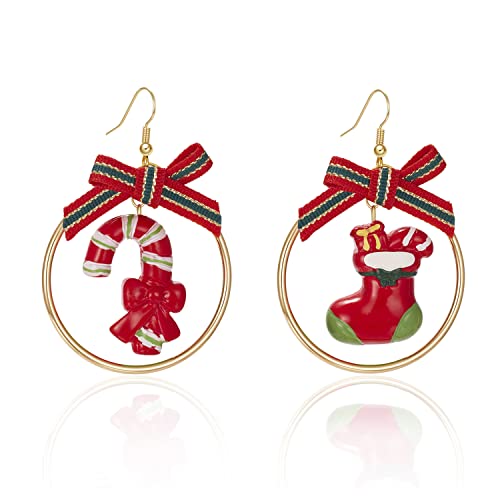 Christmas Earrings for Women Cute Funny Christmas Earrings for Girls Bow Tree Santa Holiday Earrings for Christmas Gifts (E-Christmas Stocking)