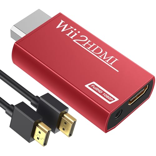 GANA Wii to HDMI Converter Adapter with Hdmi Cable Connect Wii Console to HDMI Display in 1080p Output Video with 3.5mm Audio Supports All Wii Display Modes Red