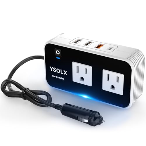 YSOLX 200W Car Power Inverter, DC 12V to 110V AC Inverter, Car Charɡer Adapter with [20W USB-C]/USB-QC(18W)/4.8A Dual USB/Dual AC Outlet, Car Pluɡ Adapter Outlet for Laptop/Road Trip