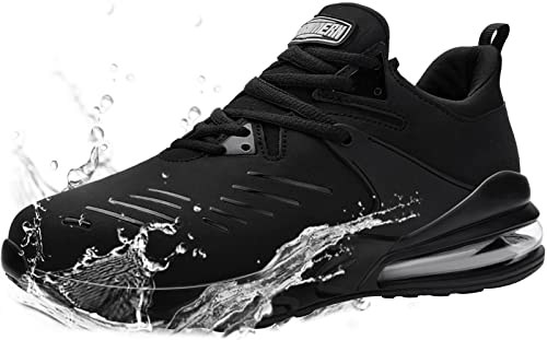 LARNMERN Steel Toe Shoes for Men Waterproof Slip Resistant Work Sneakers Athletic Durable Lightweight Comfortable Water Resistant Indestructible Construction Tennis Air Cushion(12 Men, Black)