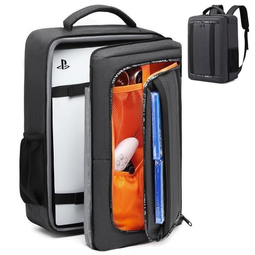 Travel Backpack for PS5, Protective Carrying Case Bag for 17.3’’ Laptop, Controllers, Game Discs and More Gaming Accessories, PS5 Carrying Case with Multiple Pockets