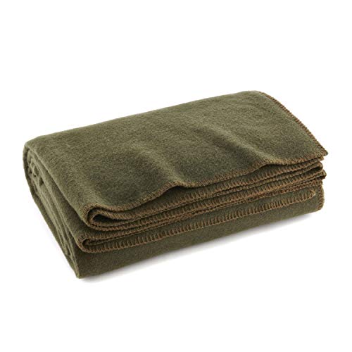 Olive Drab Green Warm Fire Retardant Blanket, 66' x 90' (80% Wool)-US Military Style