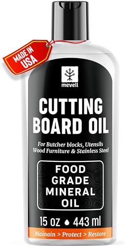 Mevell Food Grade Mineral Oil Made in USA 15 Oz, Butcher Blocks and Kitchen Countertops Conditioner, Food Safe Cutting Board Oil, Finish for Marble, Soapstone