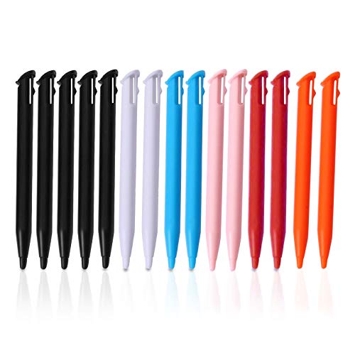 Yizerel Stylus Pen for New 2DS XL, 15 Pcs Colorful Plastic Replacement Touch Screen Stylus Set Compatible with New 2DS LL with HD Crystal Clear PET Films (Black White Pink Blue Red Orange)
