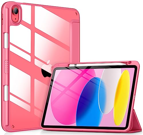 DTTOCASE for iPad 10th Generation Case 2022, 10.9 Inch Case with Clear Transparent Back and TPU Shockproof Frame Cover [Built-in Pencil Holder, Support Auto Sleep/Wake] -Watermelon