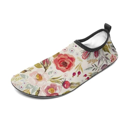 Men Women Floral Chic Flowers Roses Pedals Dots Leaves Buds Spring Season Theme Non-Slip Water Shoes, Lightweight Quick-Dry Barefoot Aqua Socks for Beach Outdoor Swim Yoga Sports