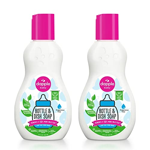 Dapple Bottle and Dish Soap Baby, Hypoallergenic, Plant-Based, Fragrance Free, 3 Fl Oz (Pack of 2)