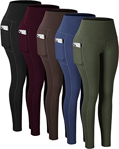 CHRLEISURE Leggings with Pockets for Women, High Waisted Tummy Control Workout Yoga Pants(Black,Navy,Brown,Cassis,Green, XL)