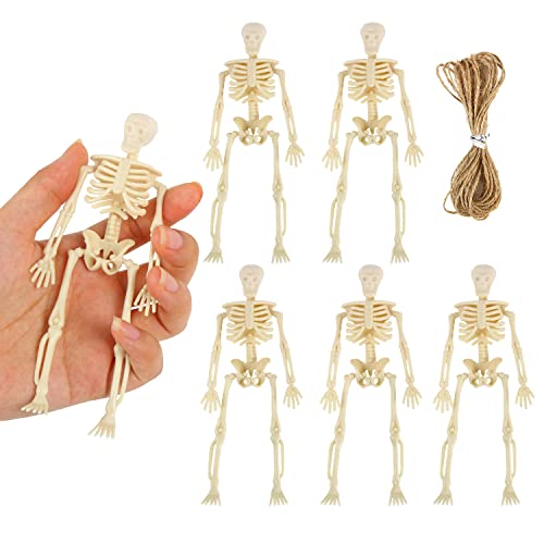 FINGOOO Skeletons for Halloween Decor, 6 Piece Mini Seleton Figurines 6” Small Skeleton Halloween Decoration for Haunted House Accessories Party Favors