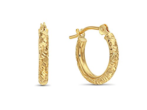14k Gold Hand Engraved Diamond-cut Round Hoop Earrings (Yellow-Gold)…