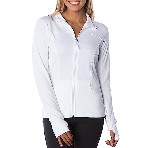 Global Blank Define Jacket Womens Athletic Jackets for Workout, Scrub and Gym Jackets Women, White, Medium