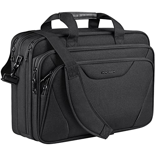KROSER Laptop Bag Premium Computer Briefcase Fits Up to 17.3 Inch Laptop Expandable Water-Repellent Shoulder Messenger Bag for Travel/Business/Men/Women-Black