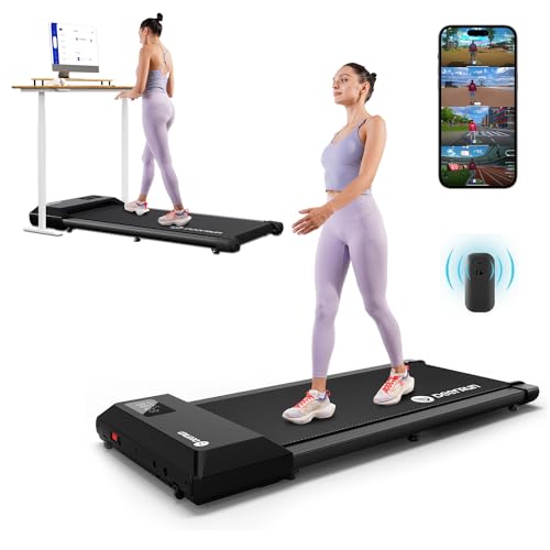 DeerRun Walking Pad 2 in 1 Under Desk Treadmill, 2.5HP Low Noise Walking Pad Running Jogging Machine with Remote Control for Home Office, Lightweight Portable Desk Treadmill Installation Free