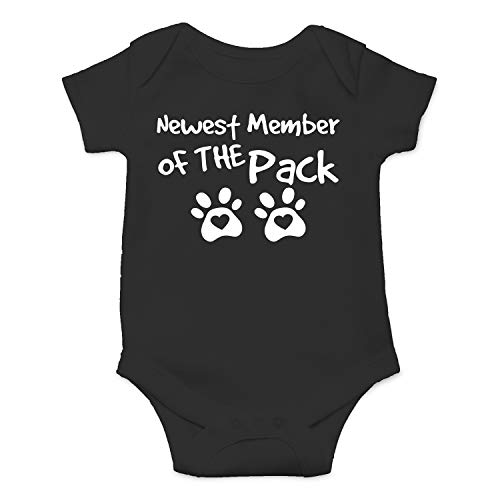 Newest Member of The Pack - Paw-sitively Adorable - Funny Romper, One-Piece Baby Bodysuit (Newborn, Black)