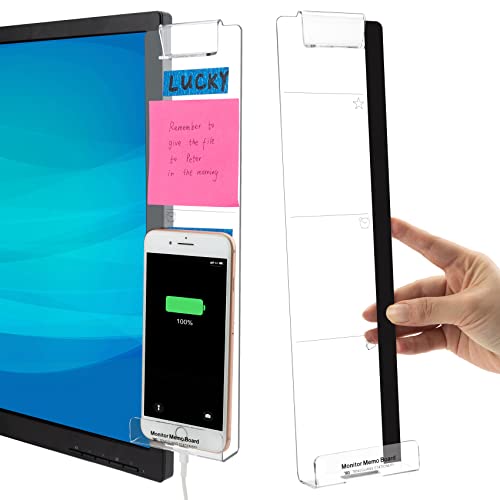 Office Desk Accessories 2pcs Computer Monitor Memo Board Multifunction Message Board Transparent Creative Monitor Side Panel with Sticky Note Holder Phone Holder Suitable for Office Home Work Desk
