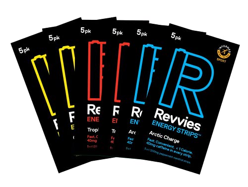 Revvies Energy Strips | Ultimate Sampler Pack | 30 Strips | 40mg Caffeine Strip | 2 Strip = Coffee/Energy Drink | Less Than 2 Calories | Vegan | 6 x 5PK