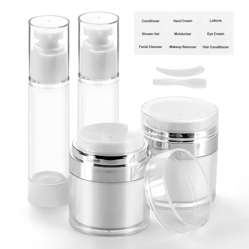 4 Pack Bubimon Airless Pump Jars, 1.7oz/50ml Cosmetic Containers, Leak Proof Refillable jar, Cream Jar, Vacuum Bottle for Cream Lotion, Toiletries, Shampoo, Body wash