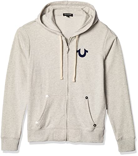 True Religion Men's Buddha Logo Zip Hoodie Sweatshirt, Oatmeal, XL