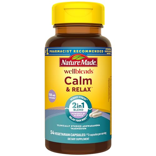 Nature Made Wellblends Calm & Relax, Ashwagandha 125mg, Magnesium 300 mg, 54 Vegetarian Capsules