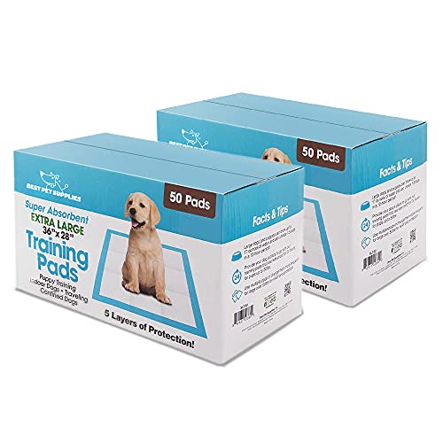 Best Pet Supplies, XL (36' x 28') Disposable Puppy Pads for Whelping Puppies and Training Dogs, 100 Pack - Ultra Absorbent, Leak Resistant, and Track Free for Indoor Pets - Baby Blue