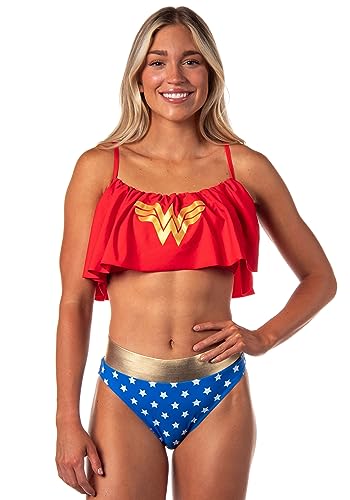 INTIMO DC Comics Wonder Woman Women's Costume Swimsuit Bikini Bathing Suit (Medium) Red