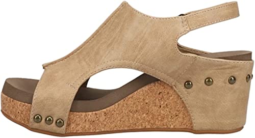 Corkys Footwear Womens Carley Wedge, Taupe Smooth, 9 M, Beige