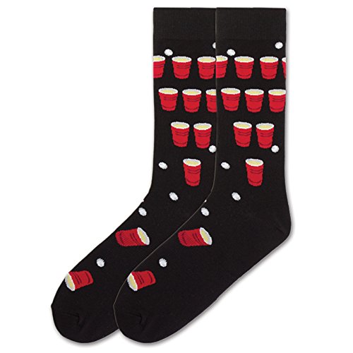 K. Bell Socks Men's Fun Pop Culture Novelty Crew Socks, Beer Pong (Black), Shoe Size: 6-12