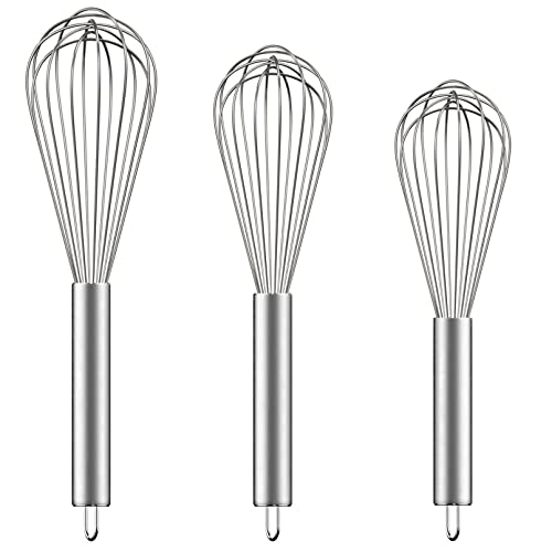 Ouddy Stainless Steel Whisk Set 8'+10'+12', Kitchen Whisk Balloon Whisks for Cooking Egg Beater Wire Wisk Wisking Tool for Blending Whisking Beating Stirring Baking