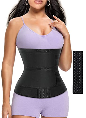 HOPLYNN Sweat Band Waist Trainer for Women Belly with One Extra Hook Black Large