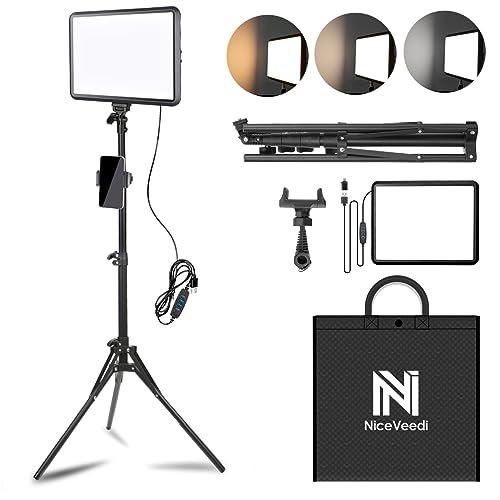 1-Pack LED Video Light Kit, NiceVeedi Photography Lighting Kit, 2800-6500K Dimmable Studio Light with Tripod Stand & Phone Holder, 73' Stream Light for Video Recording, Game Streaming, YouTube…