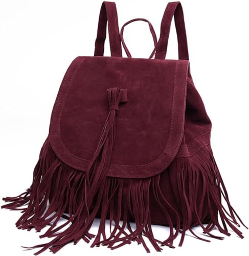 BYKOINE Women Backpack Purse Suede Fringed Tassel Shoulder Bag Fashion PU Leather Travel Bag Drawstring Daypacks