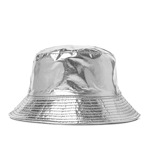 JAZTAKU Fashion Holographic Bucket Hat Fishing Hat Trendy Hip Pop Sun Cap for Men Women Silver Hat