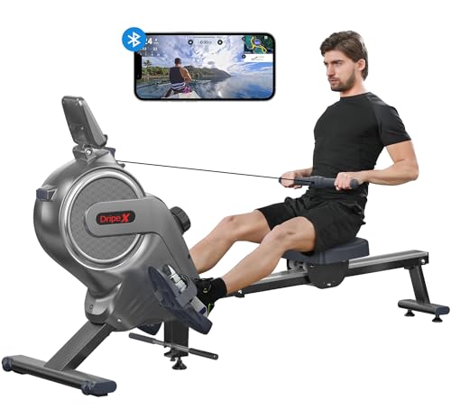 Magnetic Rowing Machine, Dripex Bluetooth Rower Machine for Home Use with Dual Slide Rail, 16 Levels of Quiet Resistance, Max 350lb Weight Capacity, App Compatible, LCD Monitor
