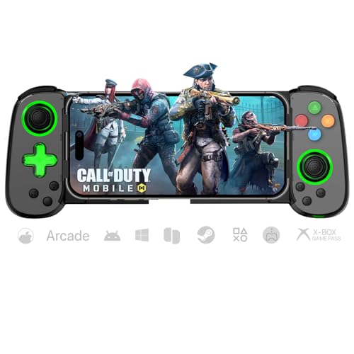 arVin Mobile Gaming Controller for iPhone Android with Phone CASE Support & Green Light, Wireless Gamepad for iPhone/iPad/Samsung/Tablet/Switch/PS4/PC, Play Xbox Cloud Gaming/PS Remote Play/Steam Link