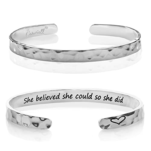 Carviell Graduation Gifts for Her 2024, Silver Cuff Bangle, She Believed She Could so She Did Bracelet, Class of 2024 Gift for Girls
