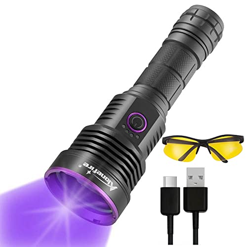 Alonefire SV43 36W 365nm UV Flashlight USB Rechargeable Ultraviolet Blacklight Black Light Pet Urine Detector for Resin Curing, Fishing, Scorpion, Dry Glue with UV Protective Glasses, Battery Included