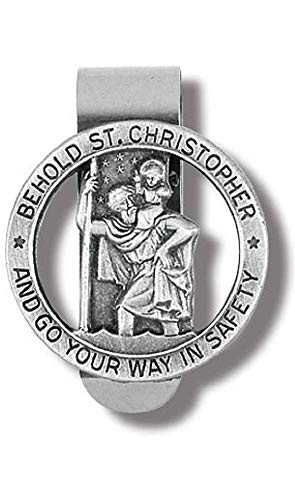 hwojjha Round Saint St Christopher Go Your Way in Saftey Proctection Visor Clip, 1 3/8 Inch (Dia) (Pewter)